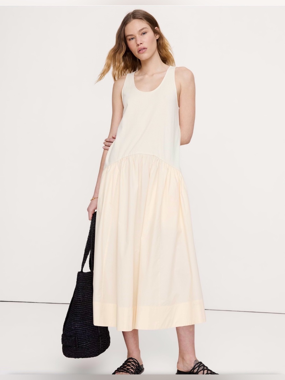 NWT Banana republic XL cotton poplin + jersey midi dress